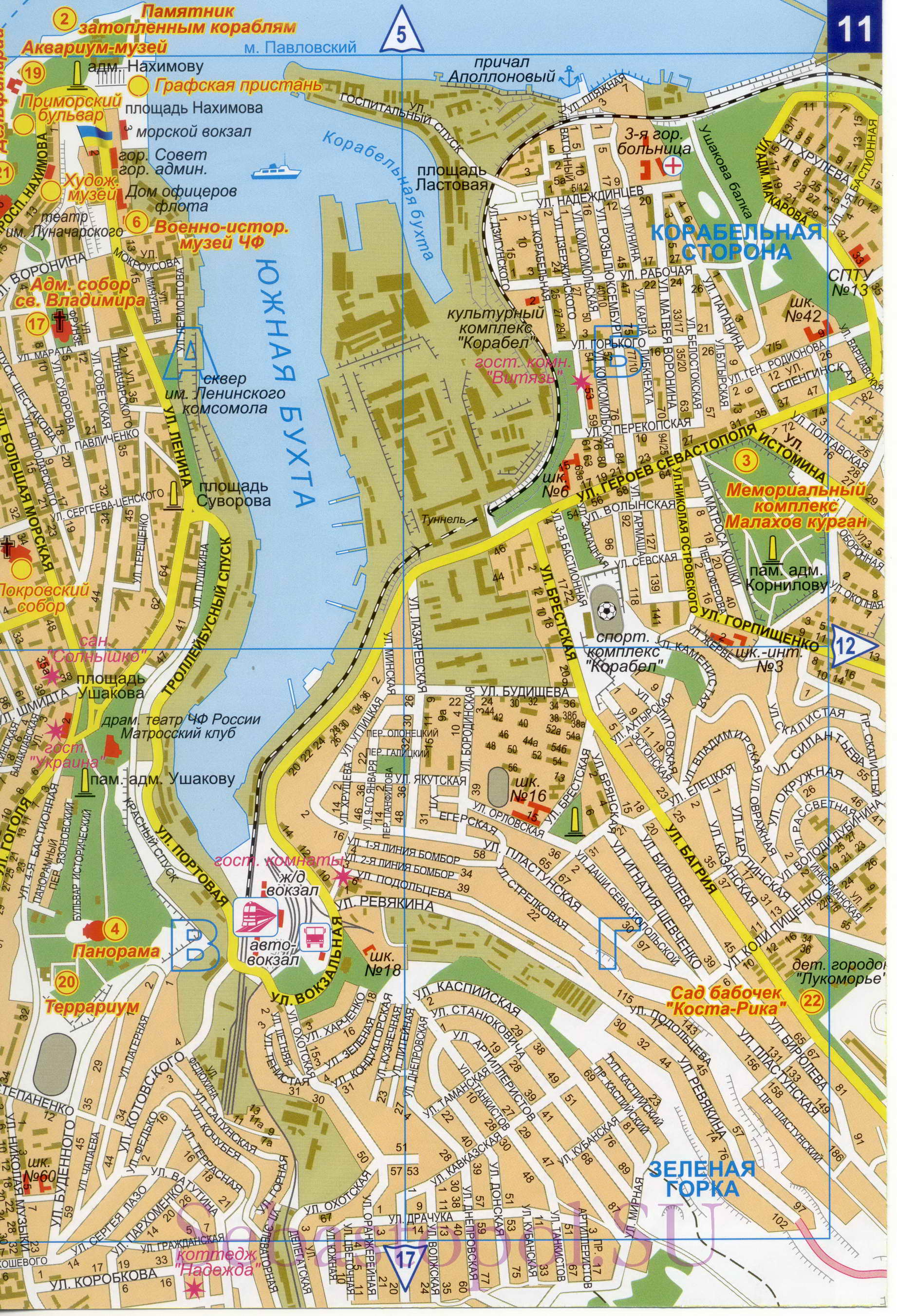 Карта Севастополя. Подробная карта Севастополя с номерами домов. Новая карта Севастополя 2011, D1 - 